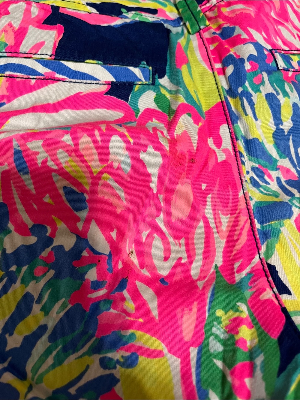 Lilly Pulitzer Navy Floral Bermuda Shorts with Pink & Green Print - Picture 4 of 5